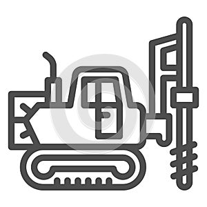 Large excavator with drill line icon, heavy equipment concept, Excavator with hydraulic hammer sign on white background