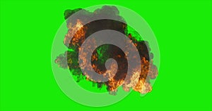 Large Explosion isolated, upper view, Green Screen Chromakey, 4K