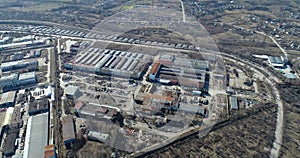 Large factory aerial view, exterior of a large factory. Plant top view