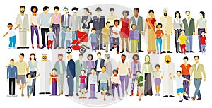Large family group in community isolated on white background. illustration