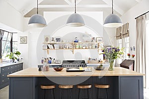 Large family kitchen in period conversion house, straight on photo