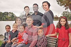 Large Family By Lake