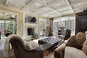 Large family room with fireplace