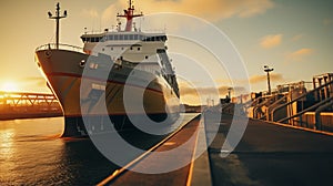 Sunset Docking: Photorealistic Ferry Ship At The End Of The Road