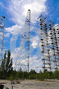 Large field of the looted antenna of the military object