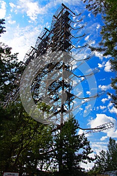 Large field of the looted antenna of the military object