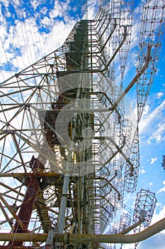 Large field of the looted antenna of the military object