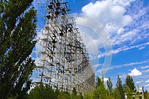 Large field of the looted antenna of the military object