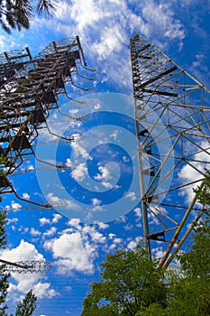 Large field of the looted antenna of the military object