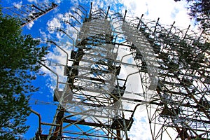 Large field of the looted antenna of the military object