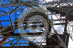 Large field of the looted antenna of the military object