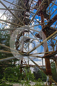 Large field of the looted antenna of the military object