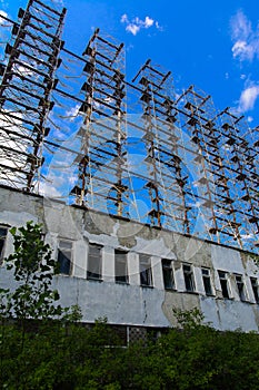 Large field of the looted antenna of the military object