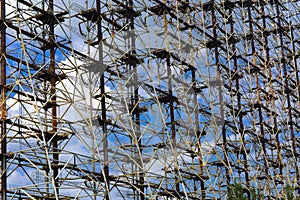 Large field of the looted antenna of the military object