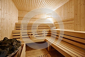 Large Finland-style sauna interior