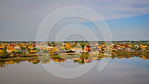 Large fishing settlement on the banks of the Volga river