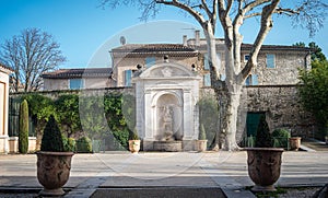 Large  formal courtyard garden, Perne les fontaines, provence south of France