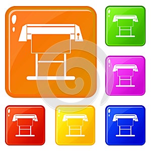 Large format inkjet printer icons set vector color