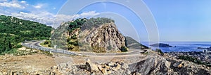 Large-format panorama of the M2.3 highway around the cliff against Budva town