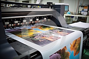 Large format printing machine in operation. Industry