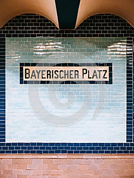 Large format shot of interior signage for Bayerischer Platz U-Bahn station, Berlin, Germany