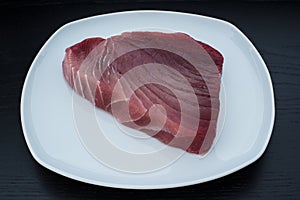 Large fresh raw yellowfin tuna steak