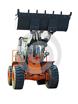 Large front loader excavator construction machinery equipment isolated over white