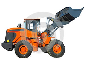 Large front loader excavator construction machinery equipment isolated over white