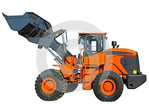Large front loader excavator construction machinery equipment isolated over white