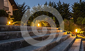 Large Garden Concrete Stairs and Illuminated Rockery Garden photo