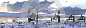 Large gas and oil pipeline crossing the snow 3d render