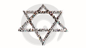 Large gathering  of people forming the image of the religious hebrew star of David