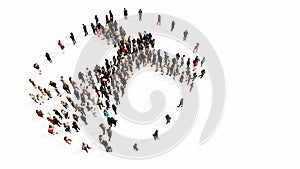 Large gathering  of people forming an image of the vitruvius man on white background