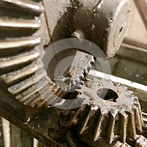 Large gear wheel mechanism, cogwheels in style steampunk