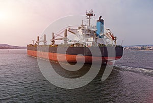 Large general cargo ship tanker bulk carrier, Top down aerial view