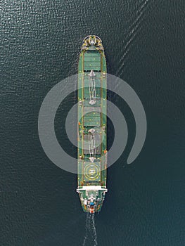 Large general cargo ship tanker bulk carrier, Top down aerial view