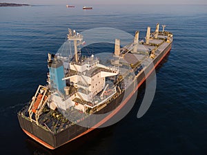 Large general cargo ship tanker bulk carrier, Top down aerial view