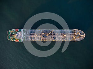 Large general cargo ship tanker bulk carrier, Top down aerial view
