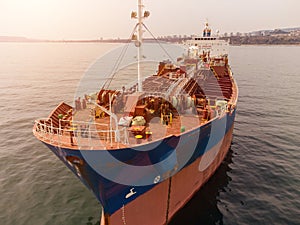 Large general cargo ship tanker bulk carrier, Top down aerial view