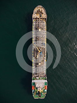 Large general cargo ship tanker bulk carrier, Top down aerial view