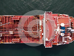 Large general cargo ship tanker bulk carrier, Top down aerial view