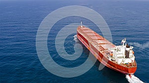 Large general cargo ship, Top down aerial.
