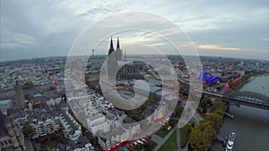 Large German city aerial, Cologne overview from above tourism