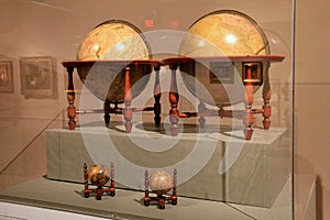 Large glass case with different sized globes, Institute of History and Art, Albany, NY, 2016