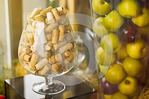 Large glass corks. decorated. apples in a vase