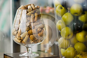 Large glass corks. decorated. apples in a vase