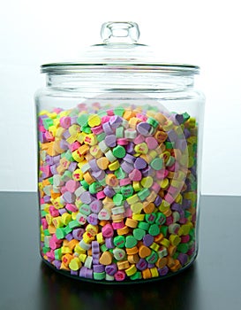 Large Glass Jar of Candy Hearts