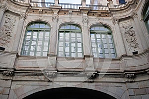 Large Glass Windows of the The Virreina Palace, a building Located on the famous La Rambla avenue, Spain