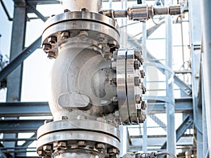 Large globe valve, with flanges and bolts, on high pressure water cooling system photo