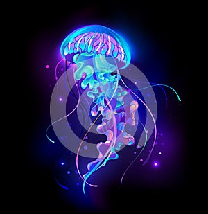 Large glowing jellyfish on black background